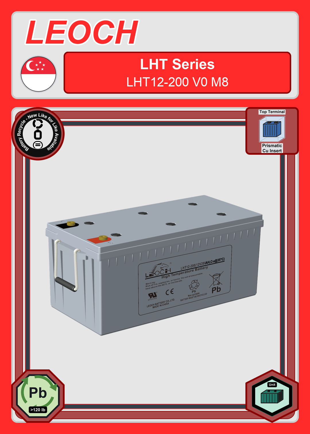 Battery Recycle Leoch Battery LHT Series LHT12 200 V0 M8