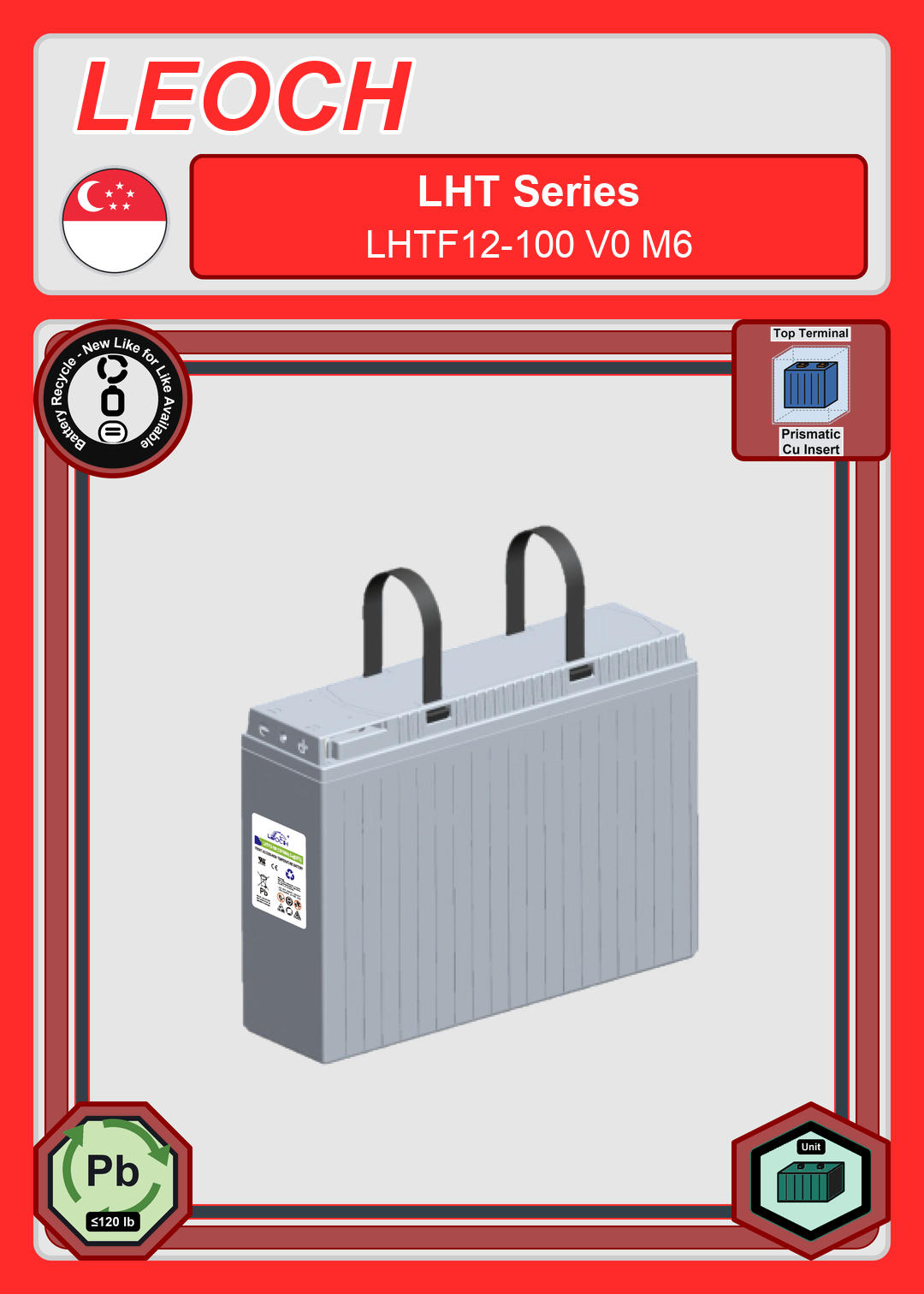 Battery Recycle Leoch Battery LHT Series LHTF12 100 V0 M6