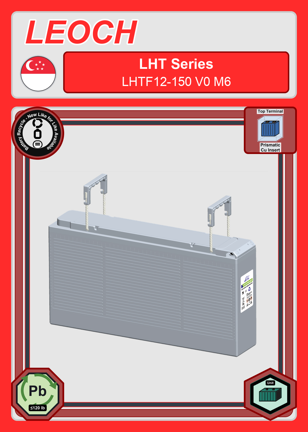 Battery Recycle Leoch Battery LHT Series LHTF12 150 V0 M6
