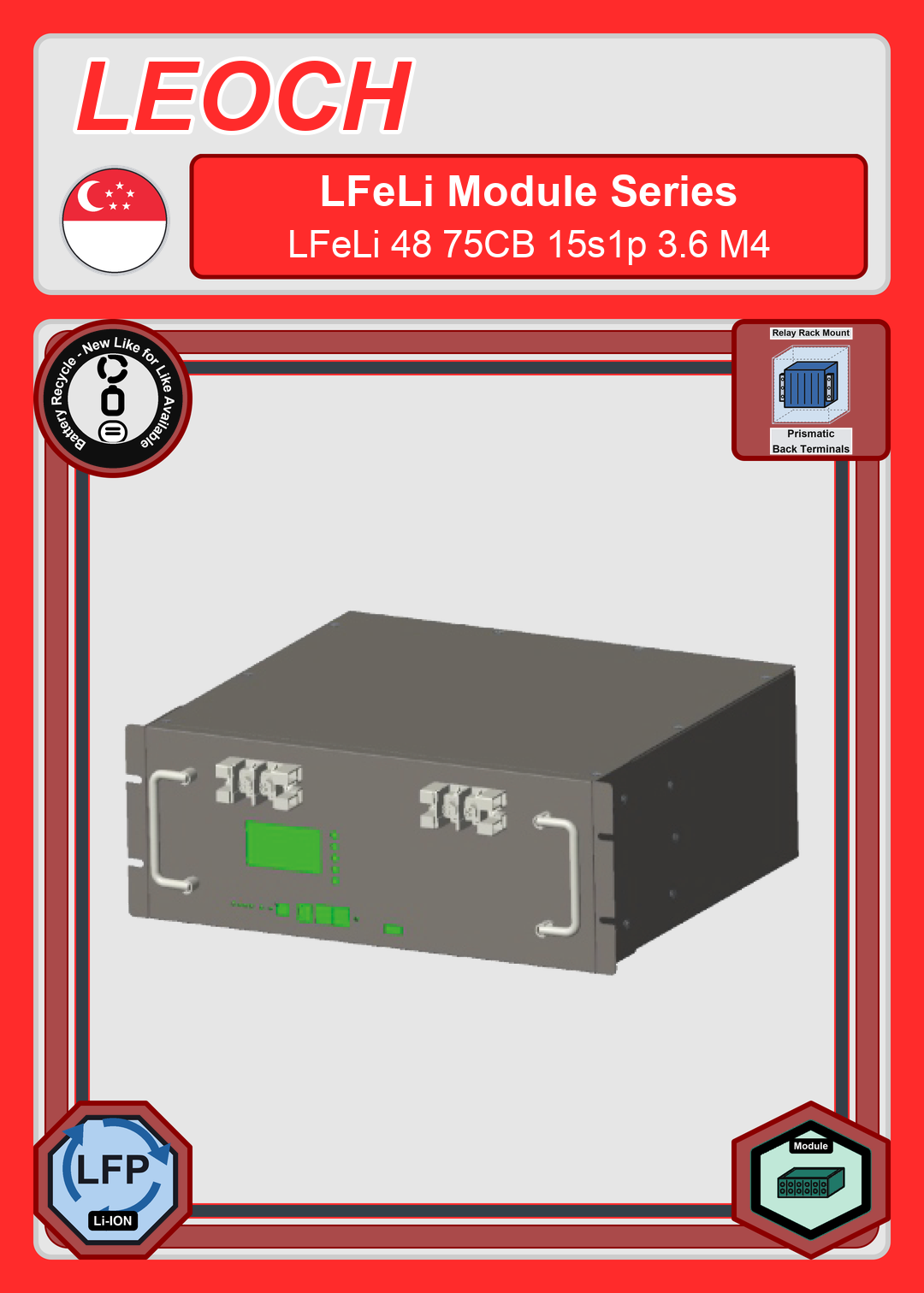 Battery Recycle Leoch Battery LFeLi Module Series LFeLi 48 75CB 15s1p 3 6 M4