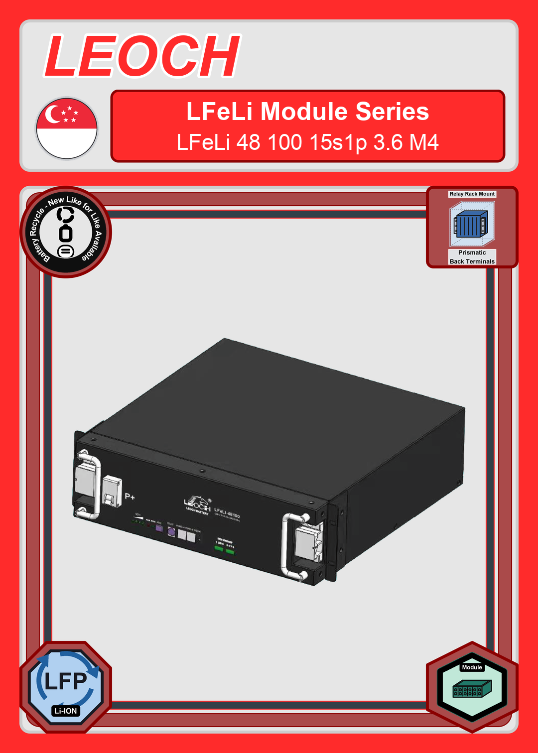 Battery Recycle Leoch Battery LFeLi Module Series LFeLi 48 100 15s1p 3 6 M4