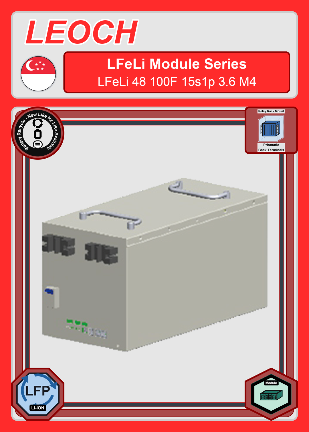 Battery Recycle Leoch Battery LFeLi Module Series LFeLi 48 100F 15s1p 3 6 M4