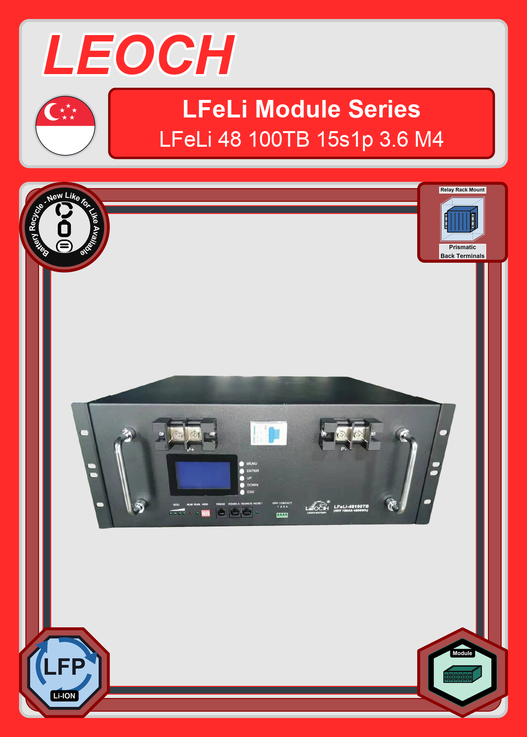 Battery Recycle Leoch Battery LFeLi Module Series LFeLi 48 100TB 15s1p 3 6 M4