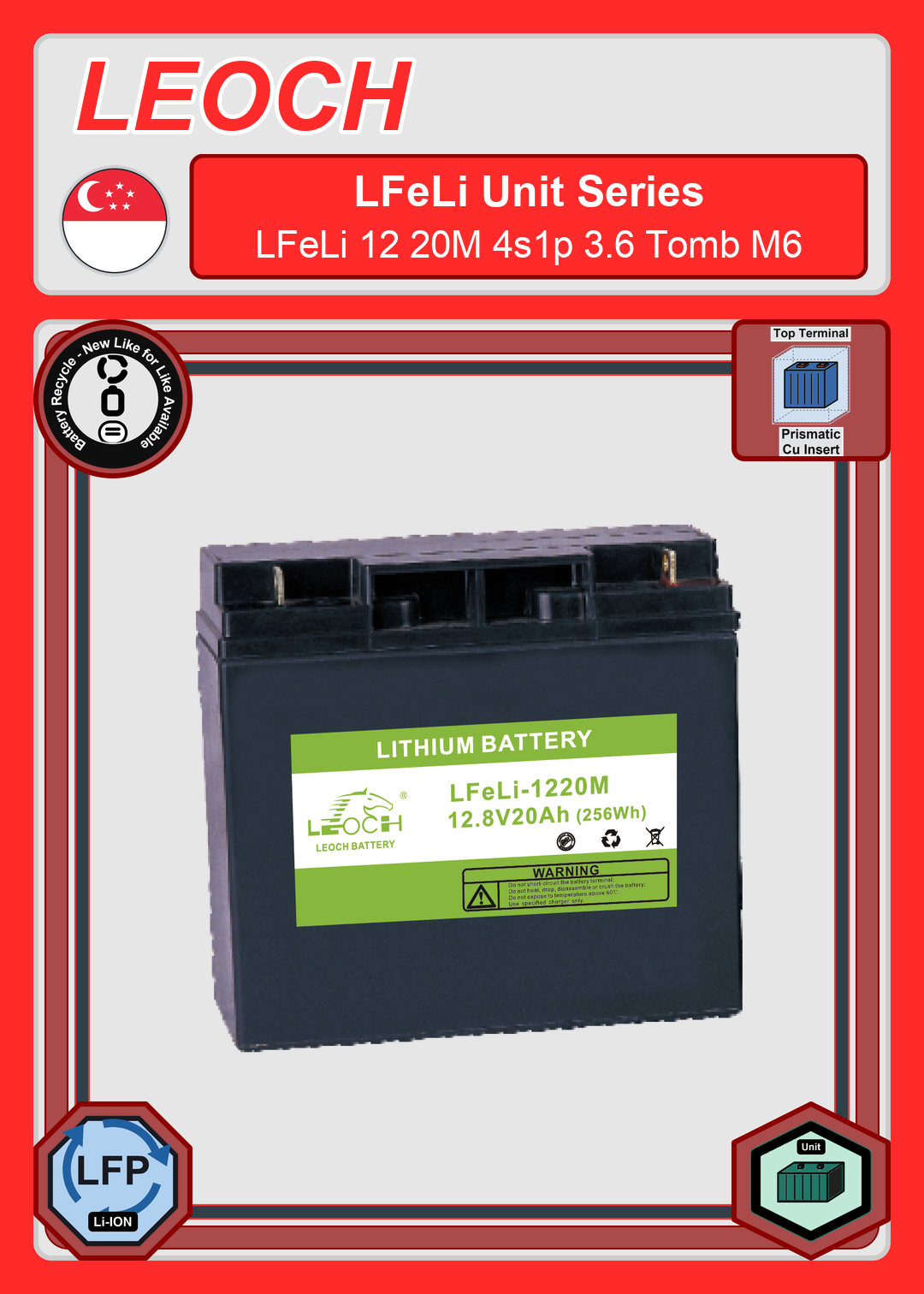 Battery Recycle Leoch Battery LFeLi Unit Series LFeLi 12 20M 4s1p 3 6 Tomb M6