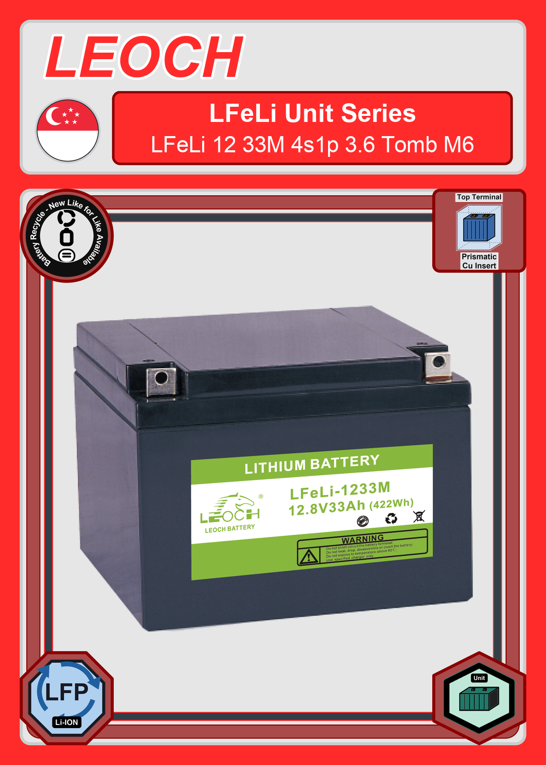 Battery Recycle Leoch Battery LFeLi Unit Series LFeLi 12 33M 4s1p 3 6 Tomb M6
