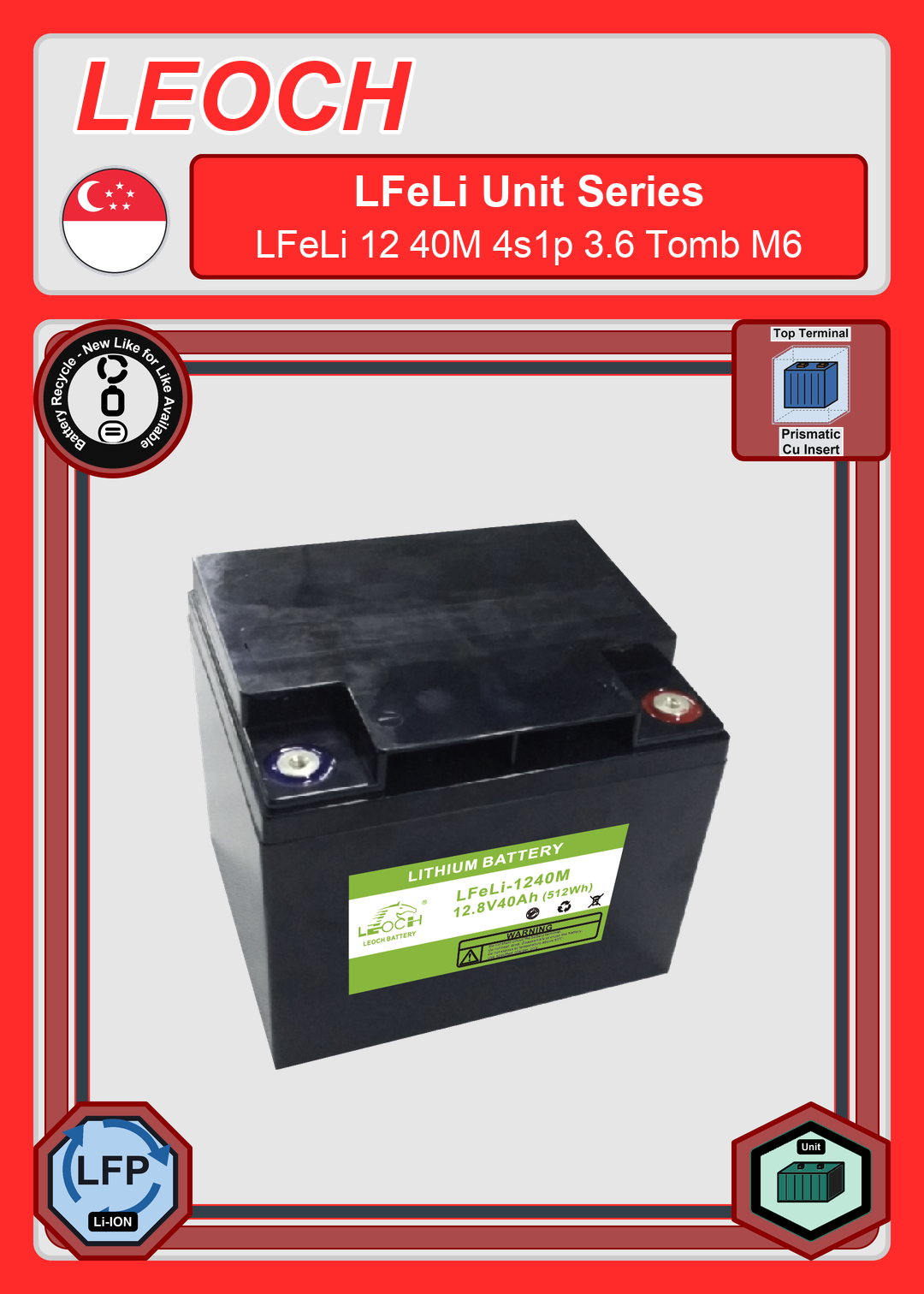 Battery Recycle Leoch Battery LFeLi Unit Series LFeLi 12 40M 4s1p 3 6 Tomb M6