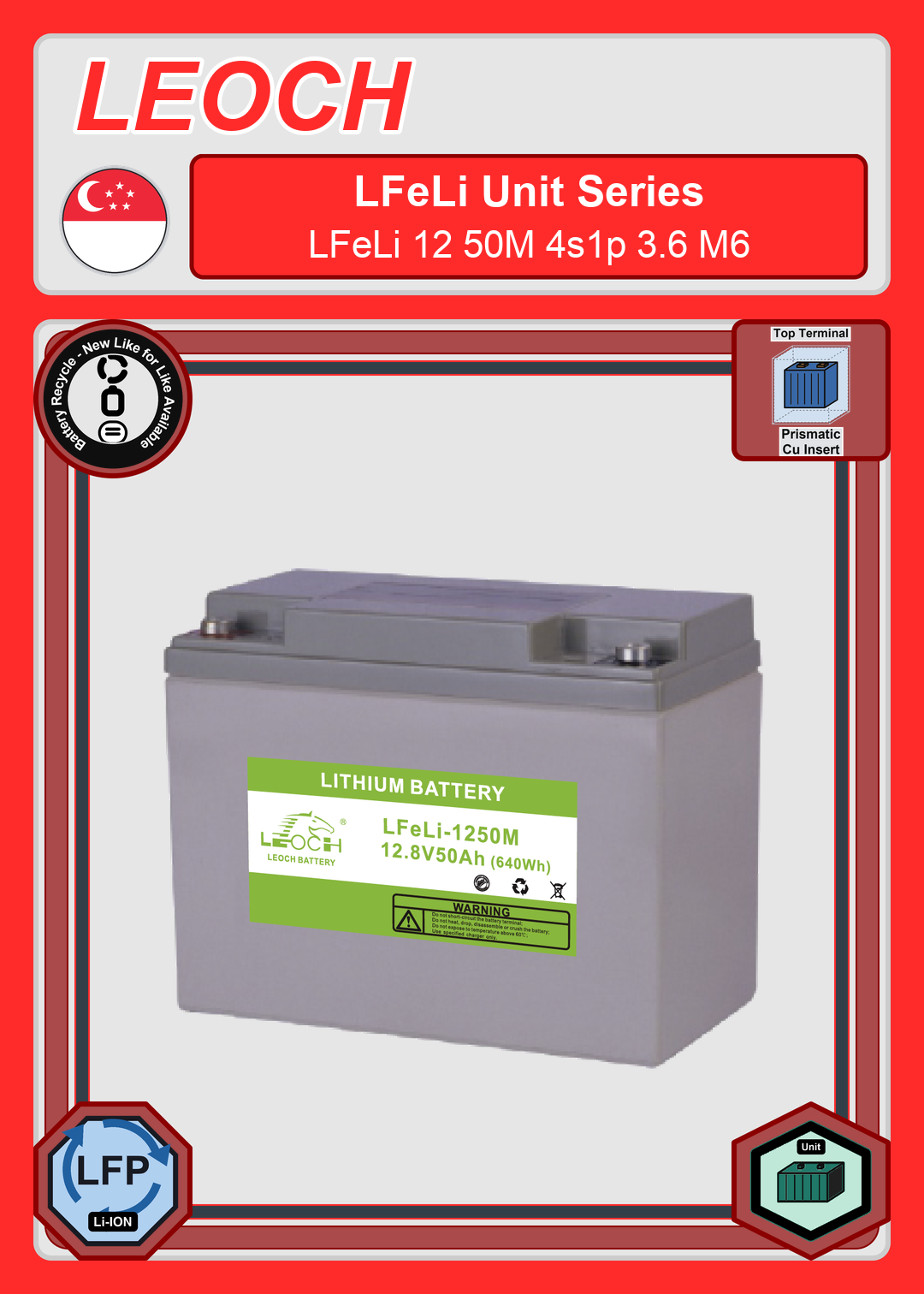 Battery Recycle Leoch Battery LFeLi Unit Series LFeLi 12 50M 4s1p 3 6 M6