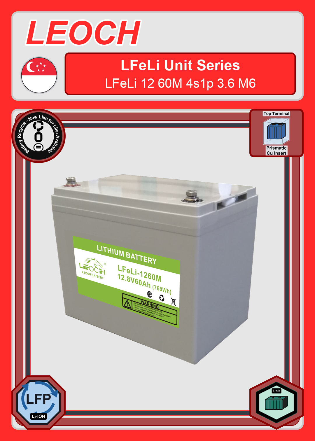 Battery Recycle Leoch Battery LFeLi Unit Series LFeLi 12 60M 4s1p 3 6 M6