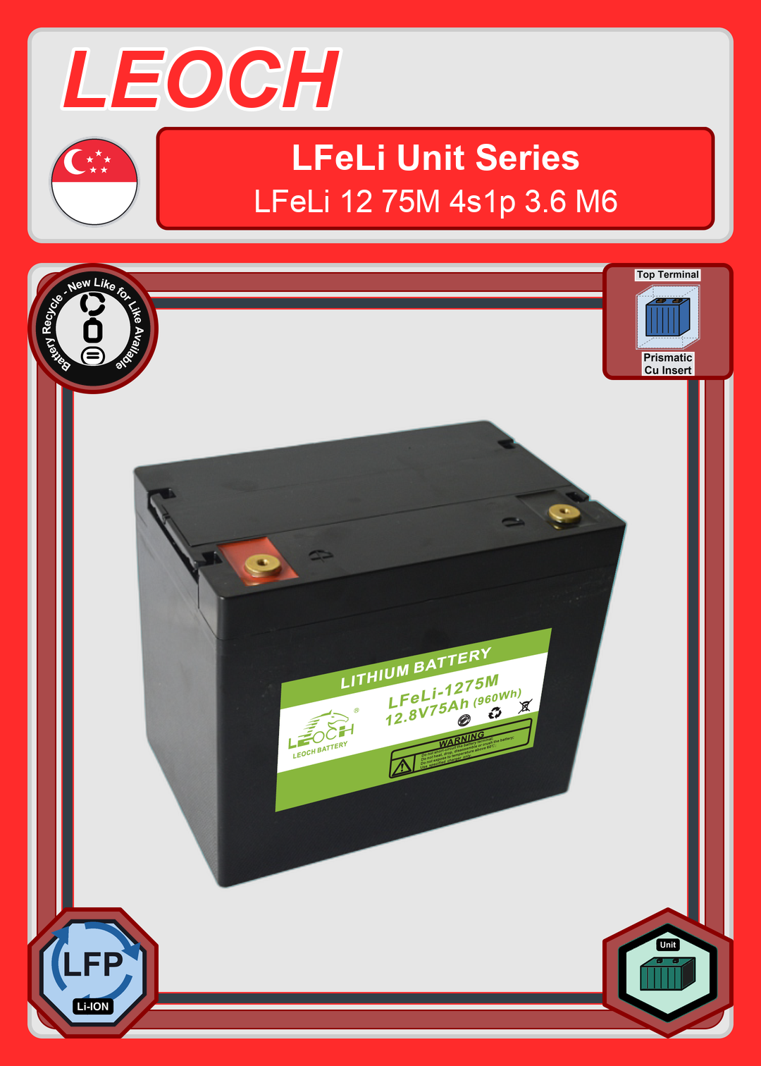 Battery Recycle Leoch Battery LFeLi Unit Series LFeLi 12 75M 4s1p 3 6 M6