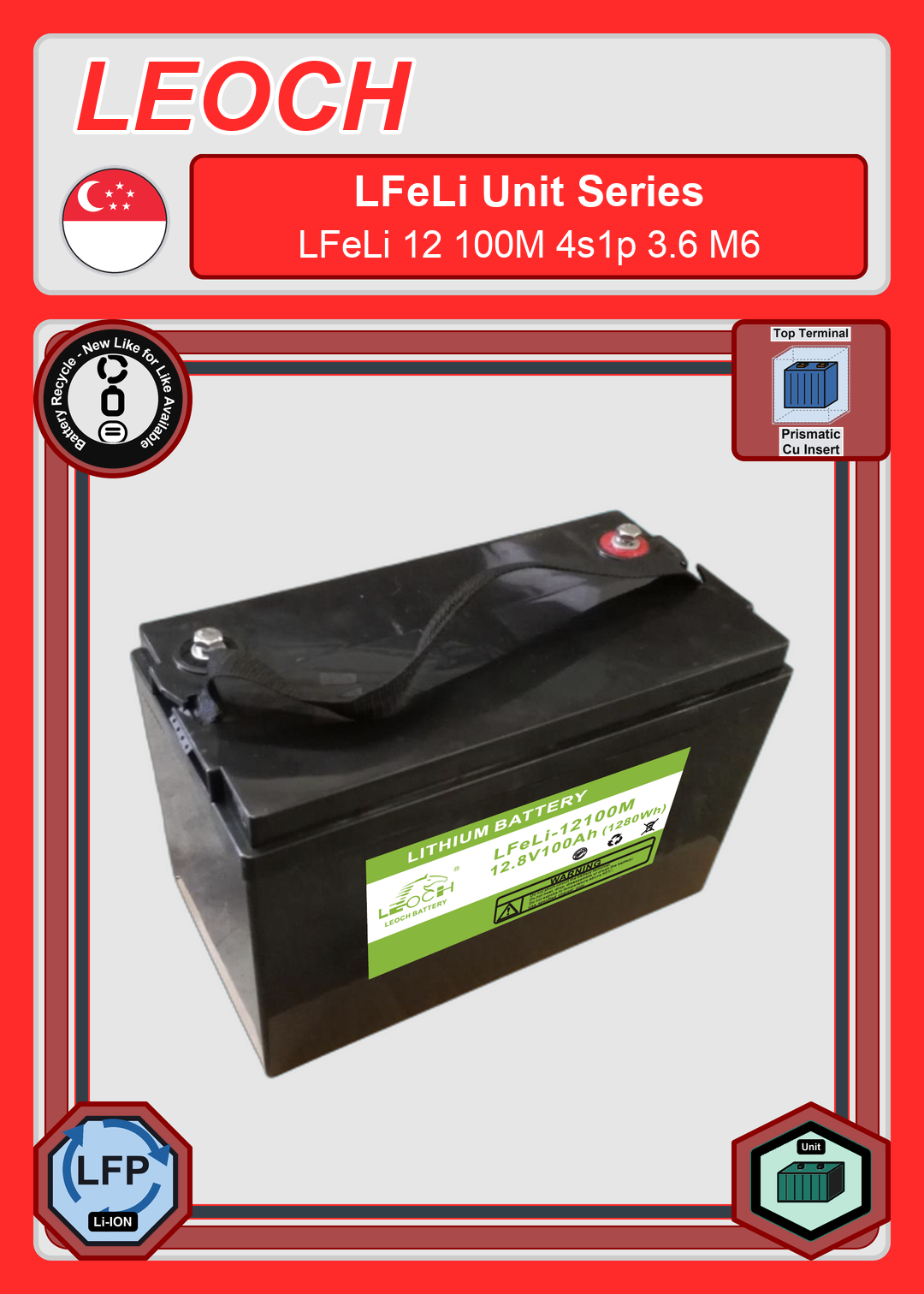 Battery Recycle Leoch Battery LFeLi Unit Series LFeLi 12 100M 4s1p 3 6 M6