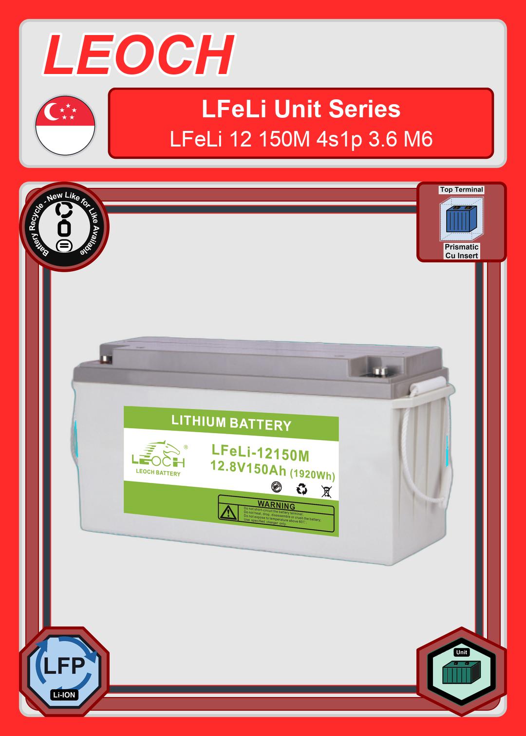 Battery Recycle Leoch Battery LFeLi Unit Series LFeLi 12 150M 4s1p 3 6 M6