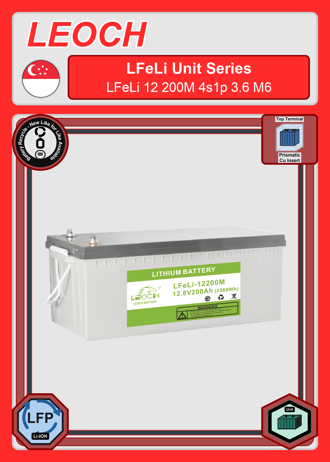 Battery Recycle Leoch Battery LFeLi Unit Series LFeLi 12 200M 4s1p 3 6 M6