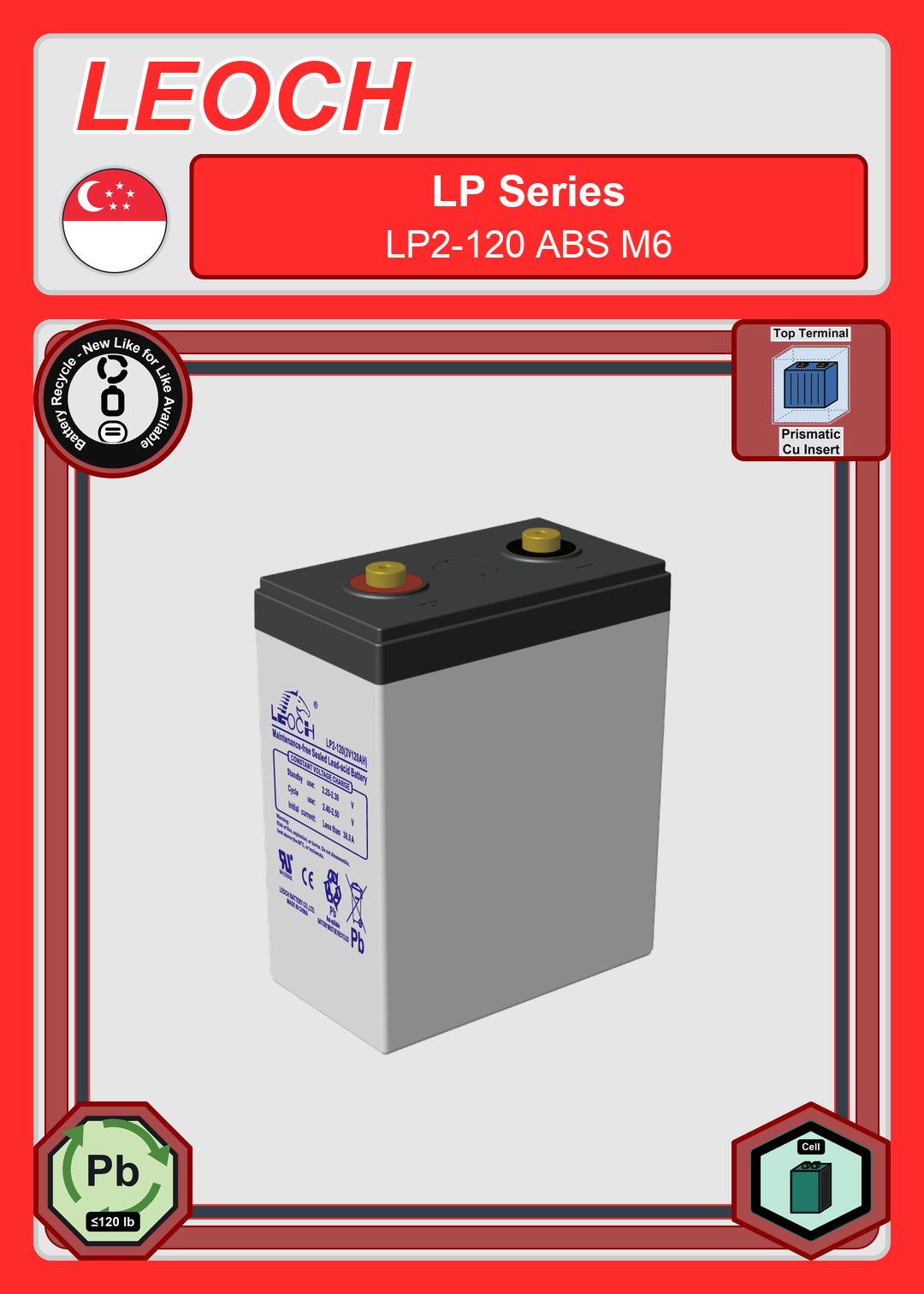 Battery Recycle Leoch Battery LP Series LP2 120 ABS M6