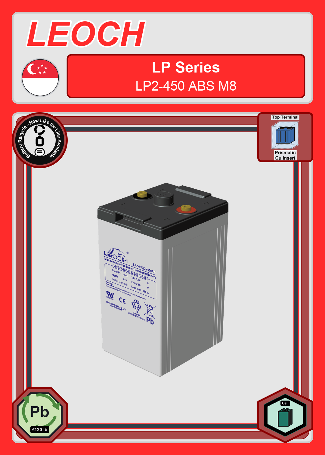 Battery Recycle Leoch Battery LP Series LP2 450 ABS M8