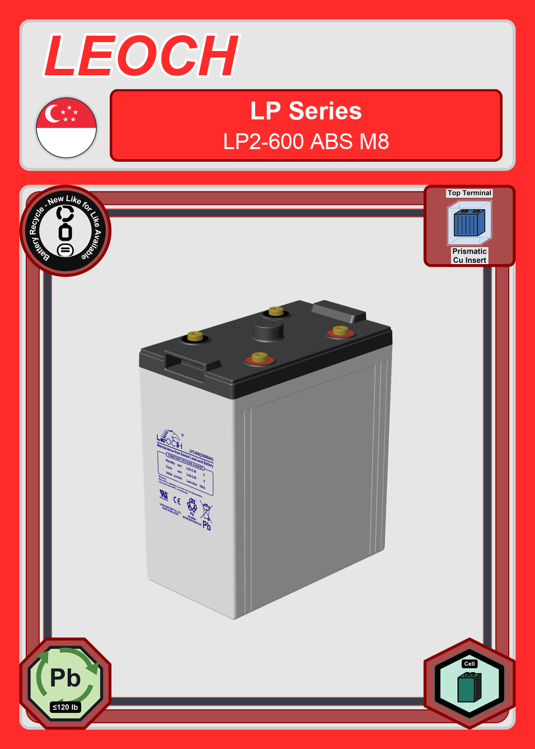 Battery Recycle Leoch Battery LP Series LP2 600 ABS M8