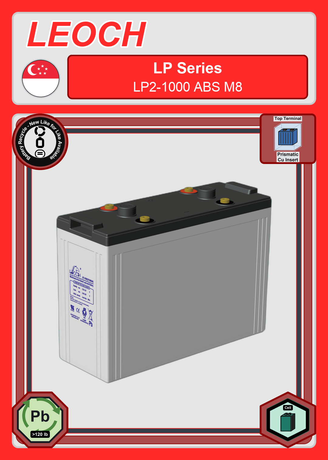Battery Recycle Leoch Battery LP Series LP2 1000 ABS M8