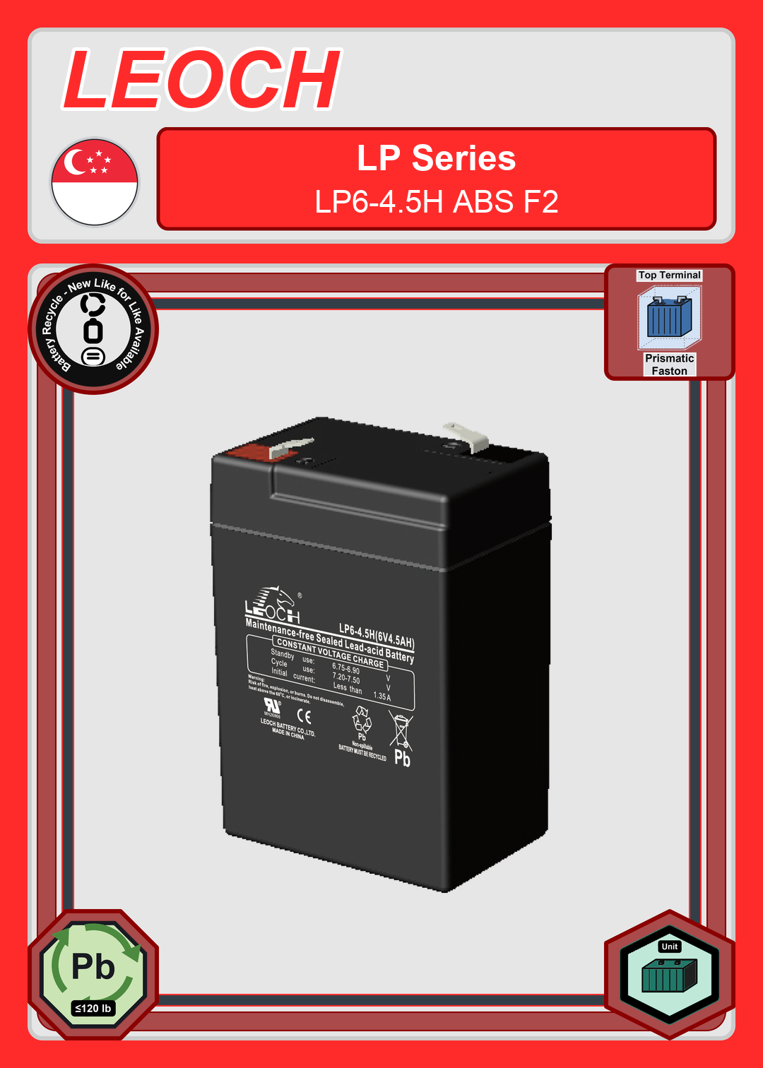Battery Recycle Leoch Battery LP Series LP6 4 5H ABS F2