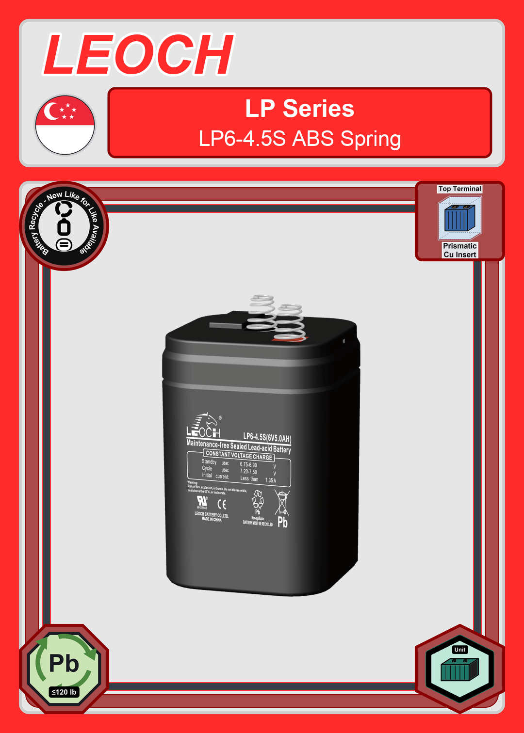 Battery Recycle Leoch Battery LP Series LP6 4 5S ABS Spring