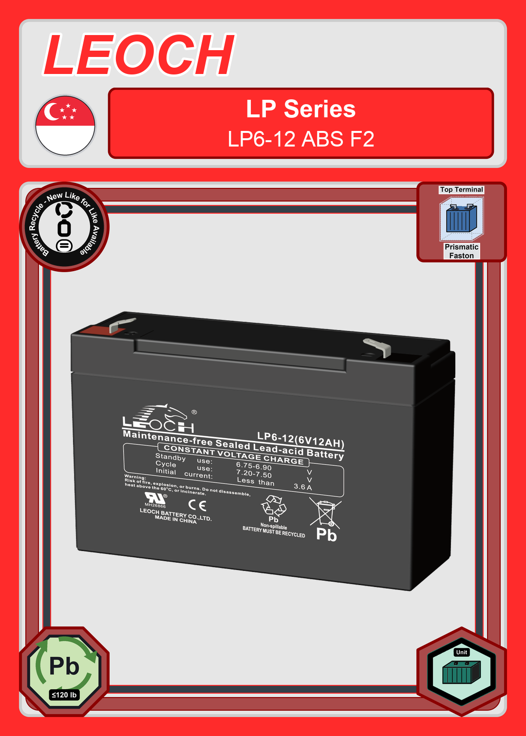 Battery Recycle Leoch Battery LP Series LP6 12 ABS F2