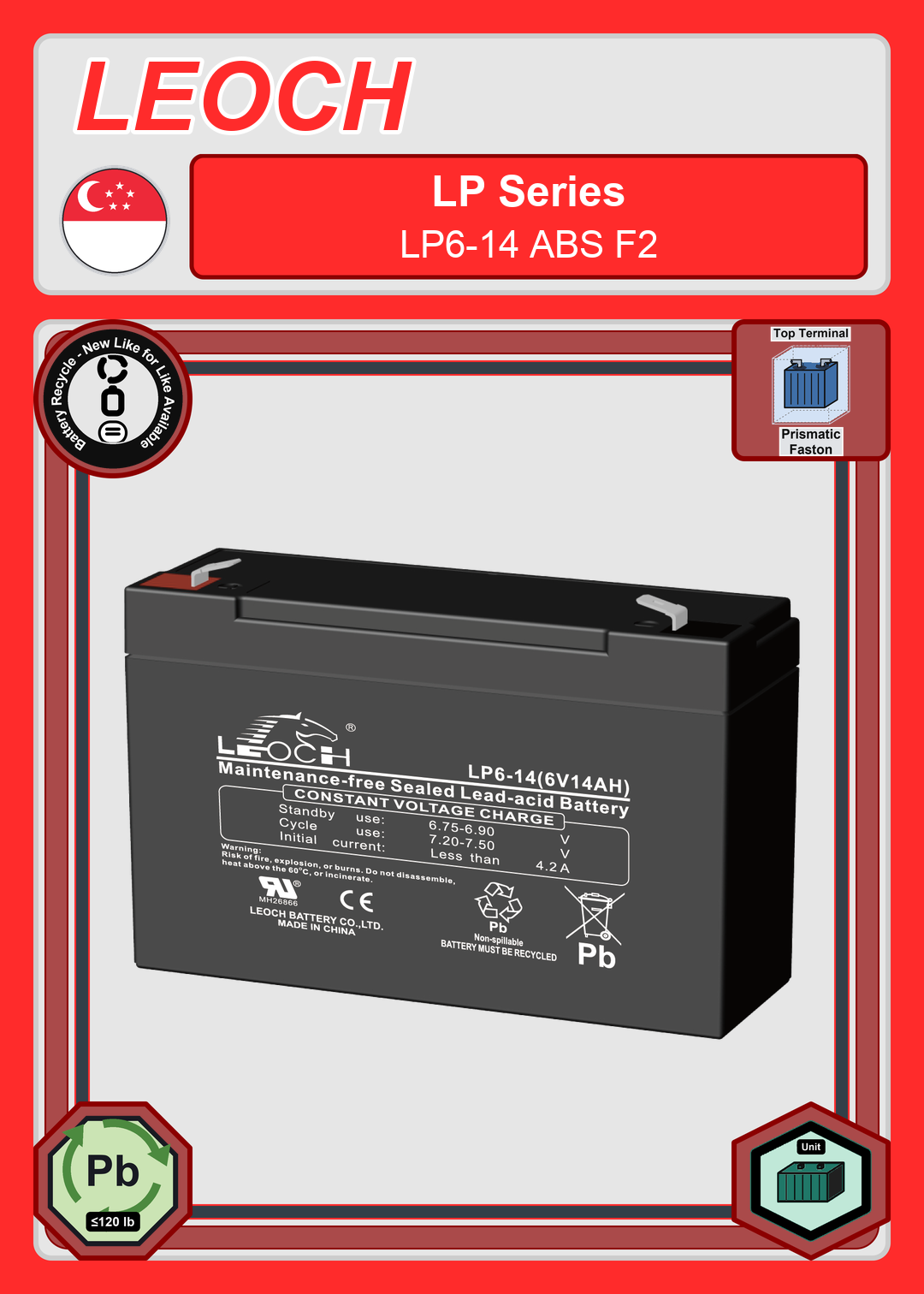 Battery Recycle Leoch Battery LP Series LP6 14 ABS F2