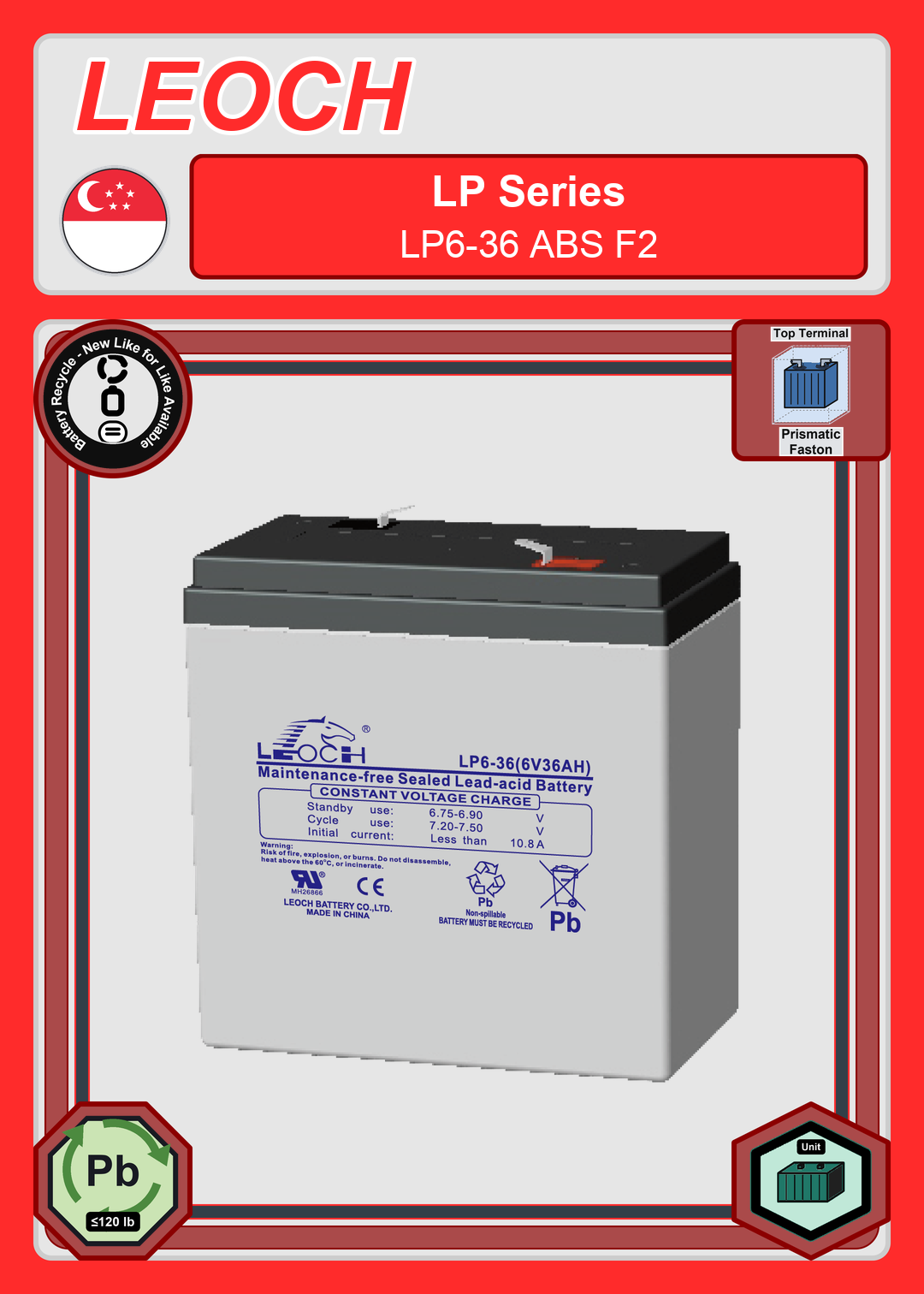 Battery Recycle Leoch Battery LP Series LP6 36 ABS F2