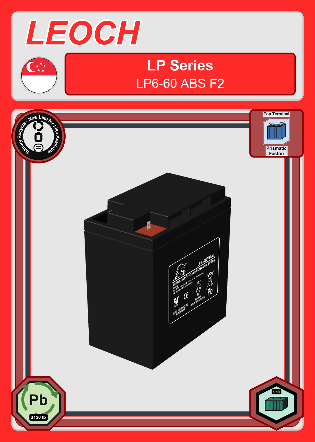 Battery Recycle Leoch Battery LP Series LP6 60 ABS F2