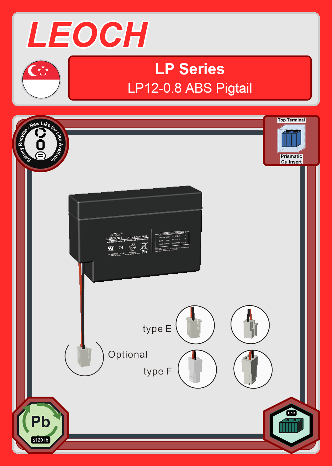 Battery Recycle Leoch Battery LP Series LP12 0 8 ABS Pigtail