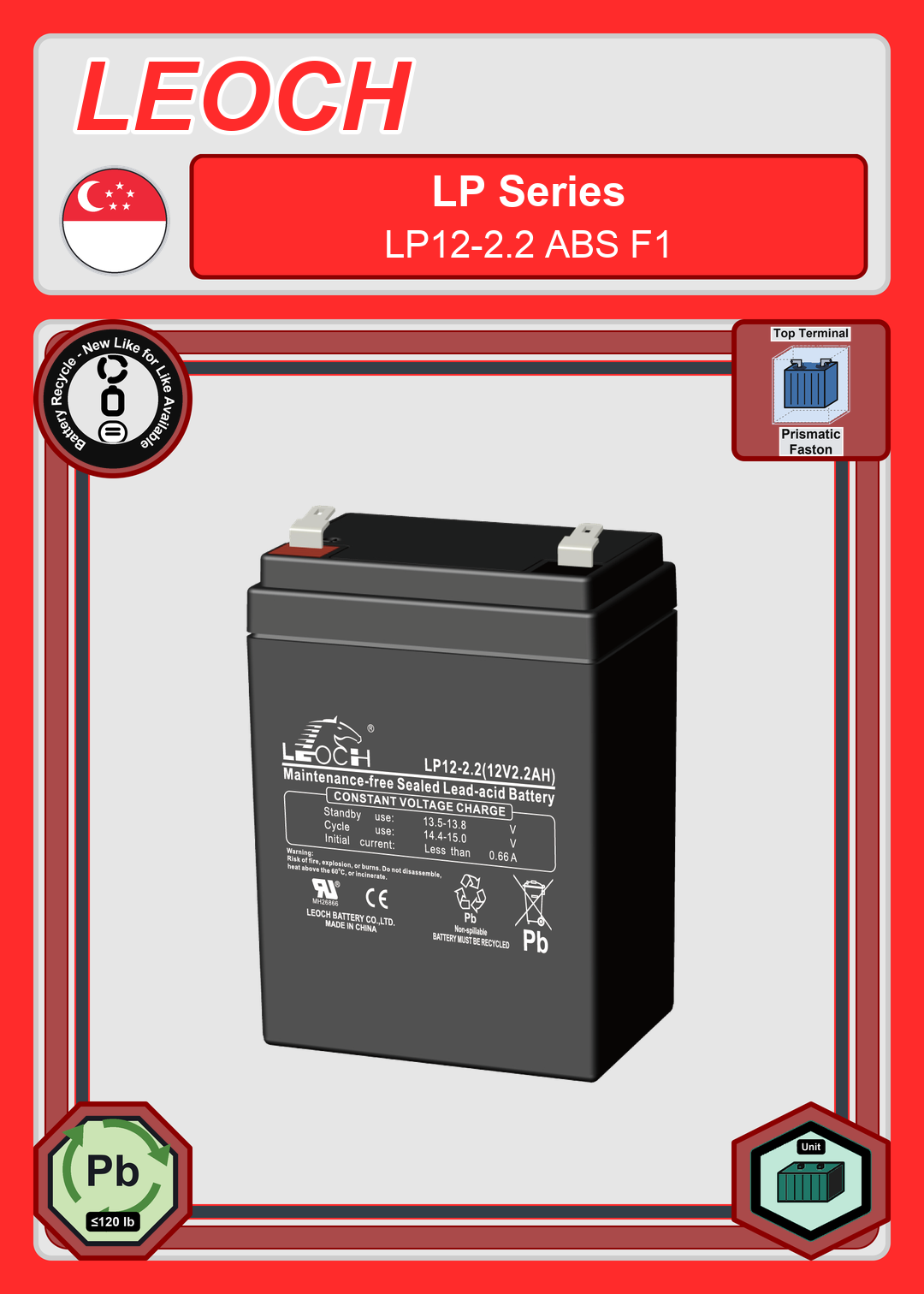 Battery Recycle Leoch Battery LP Series LP12 2 2 ABS F1