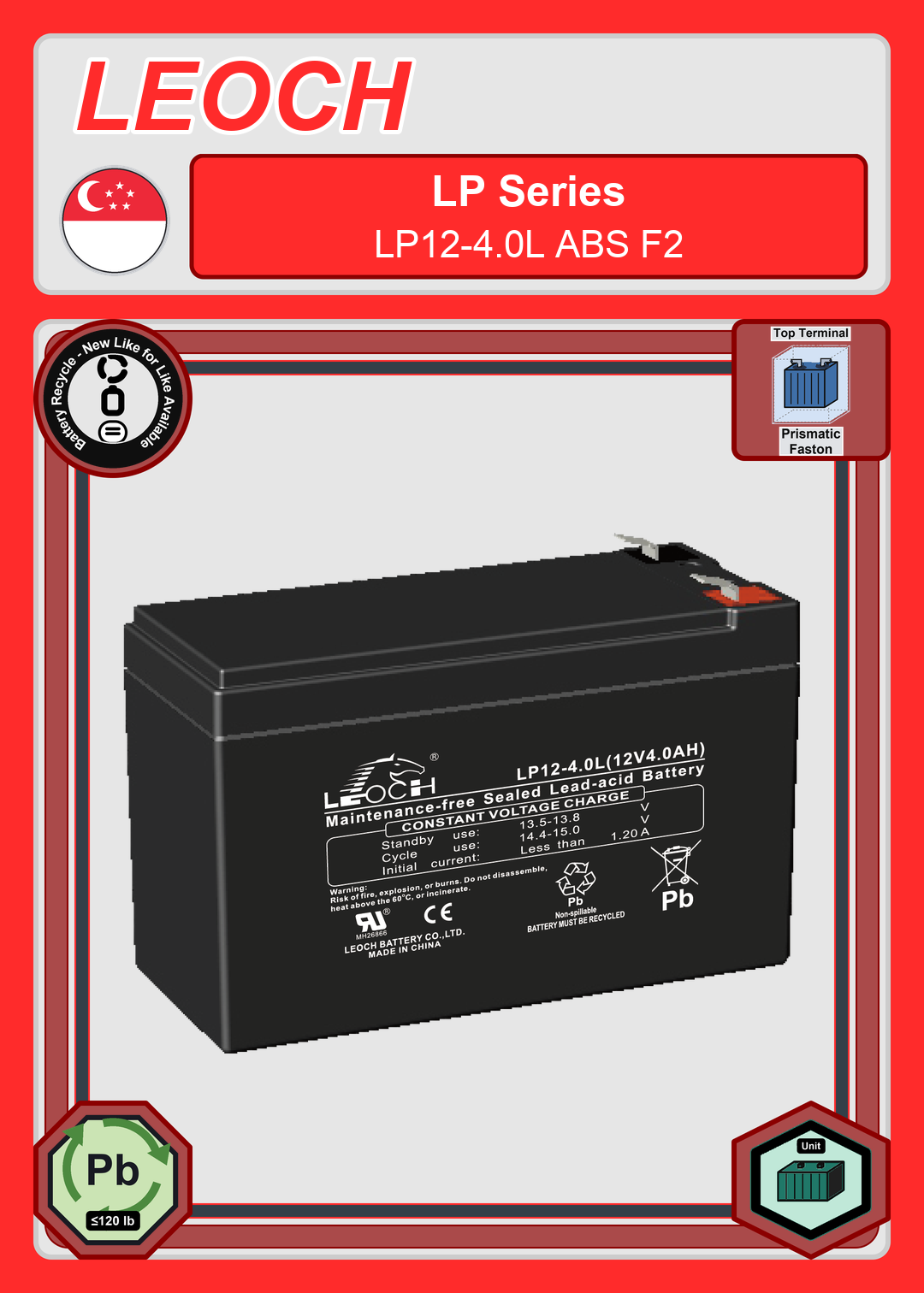 Battery Recycle Leoch Battery LP Series LP12 4 0L ABS F2