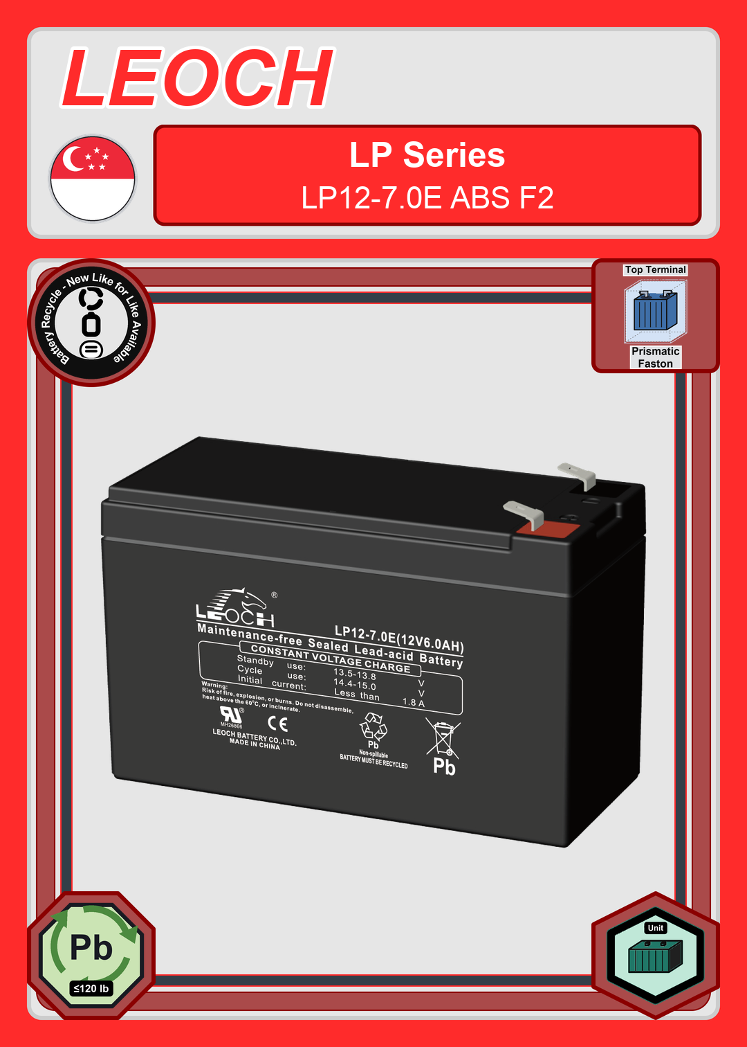 Battery Recycle Leoch Battery LP Series LP12 7 0E ABS F2