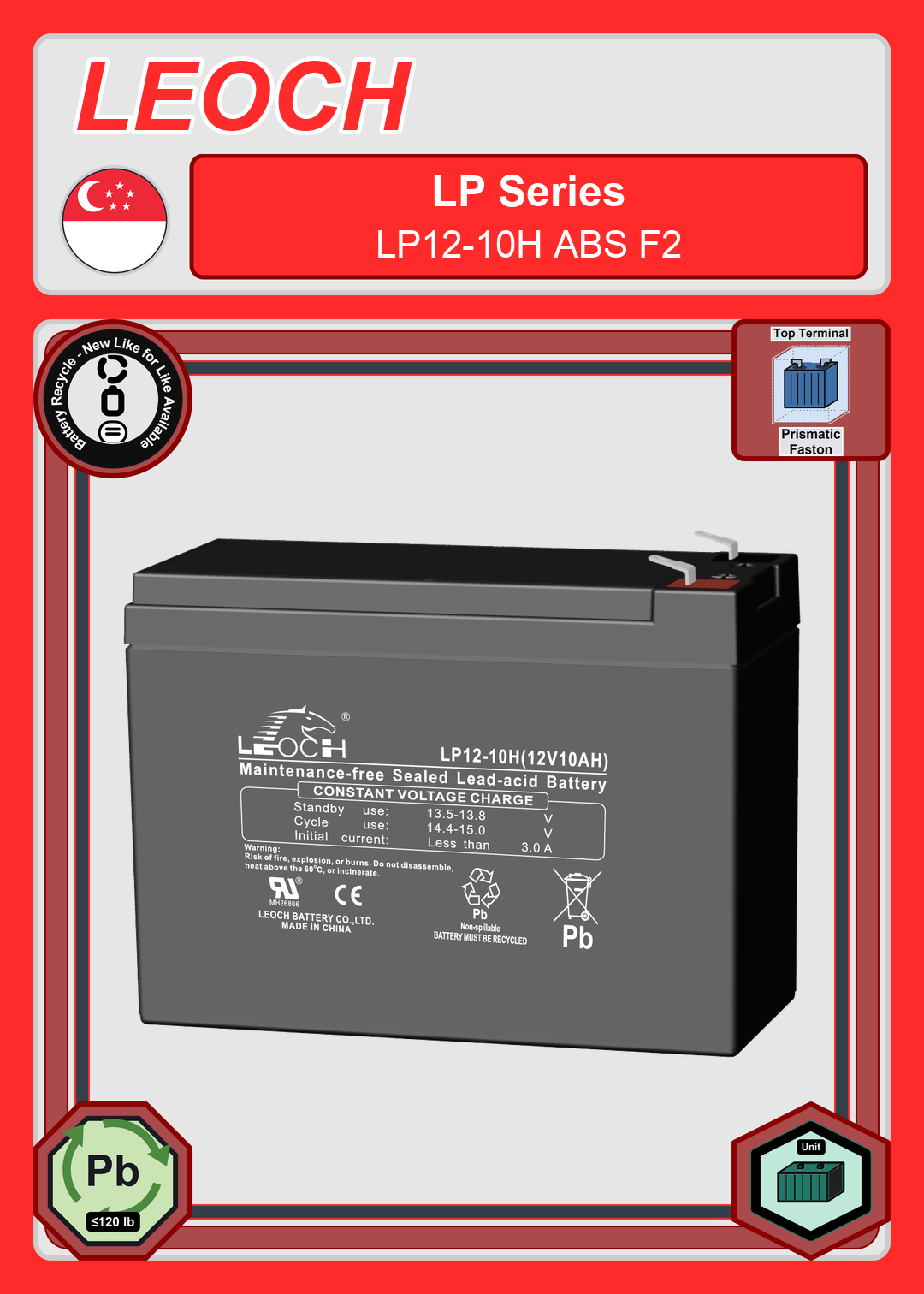 Battery Recycle Leoch Battery LP Series LP12 10H ABS F2