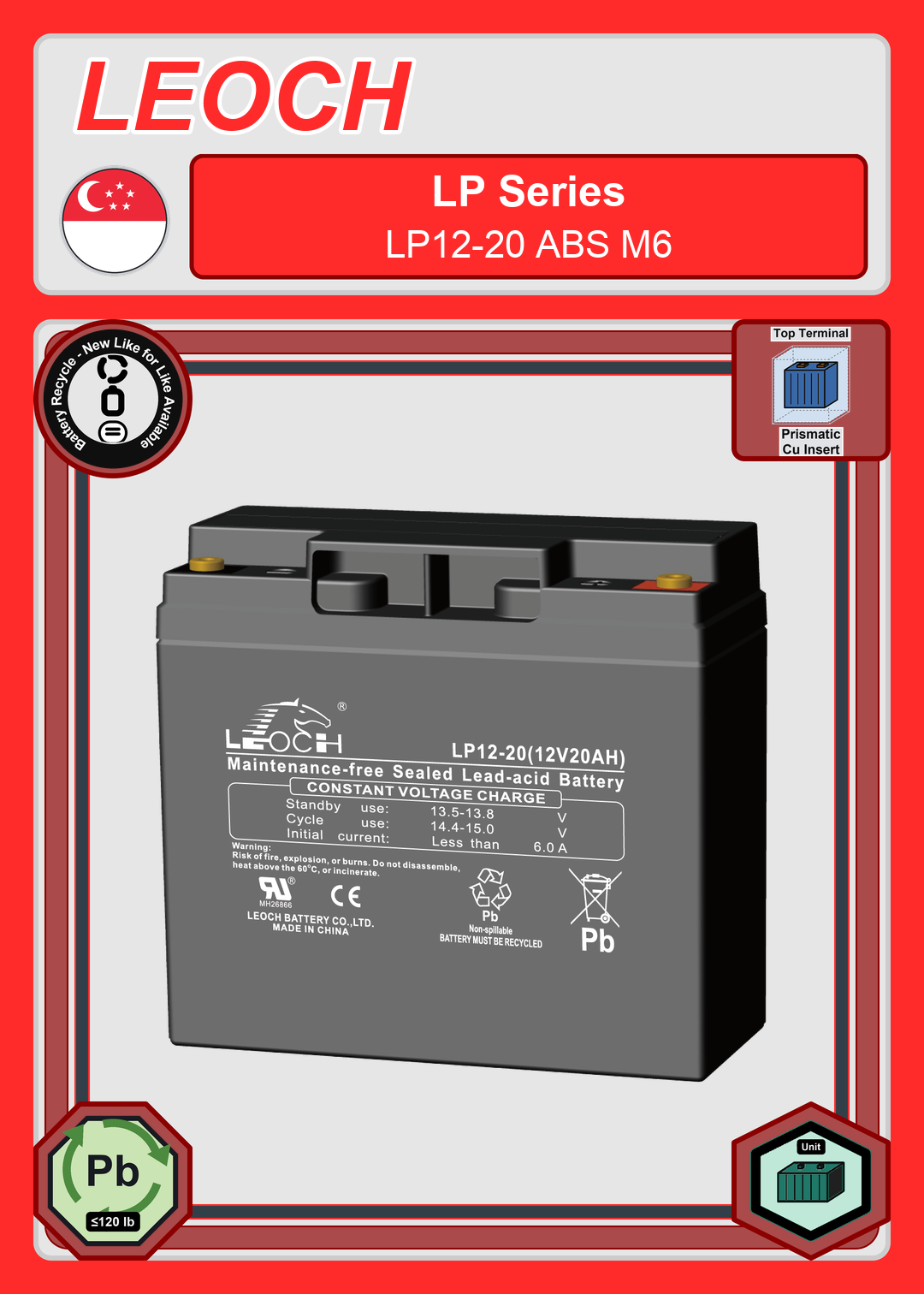 Battery Recycle Leoch Battery LP Series LP12 20 ABS M6