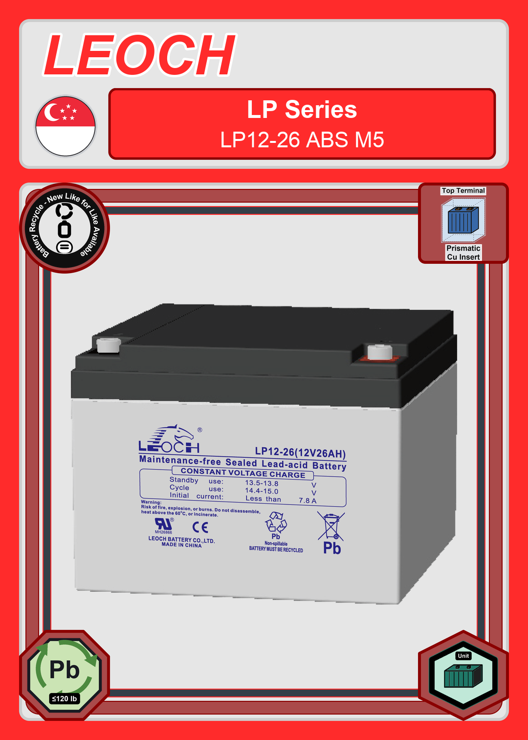 Battery Recycle Leoch Battery LP Series LP12 26 ABS M5