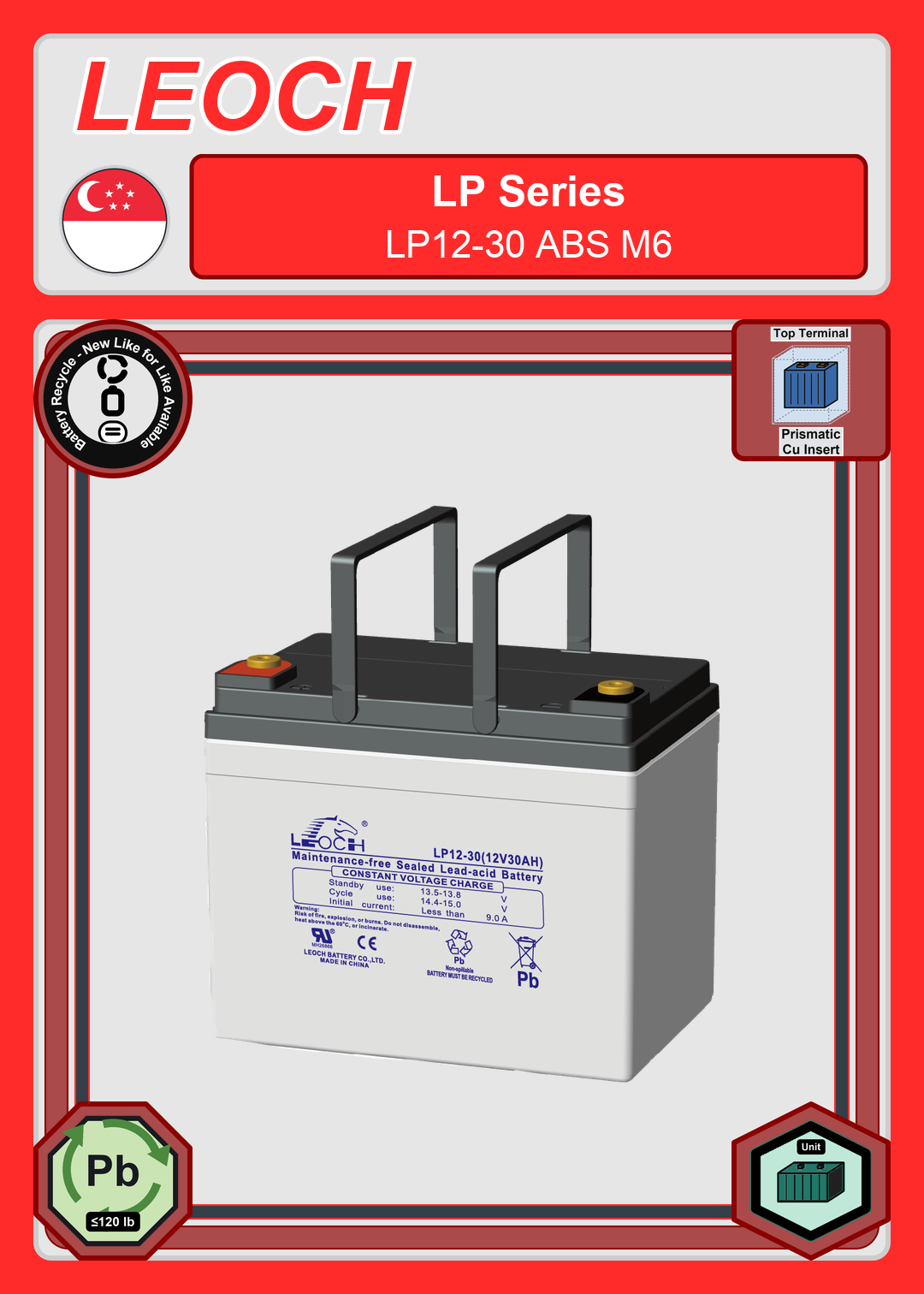 Battery Recycle Leoch Battery LP Series LP12 30 ABS M6