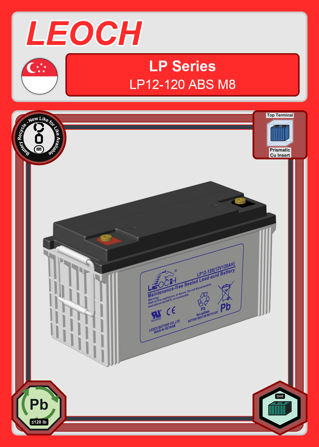 Battery Recycle Leoch Battery LP Series LP12 120 ABS M8