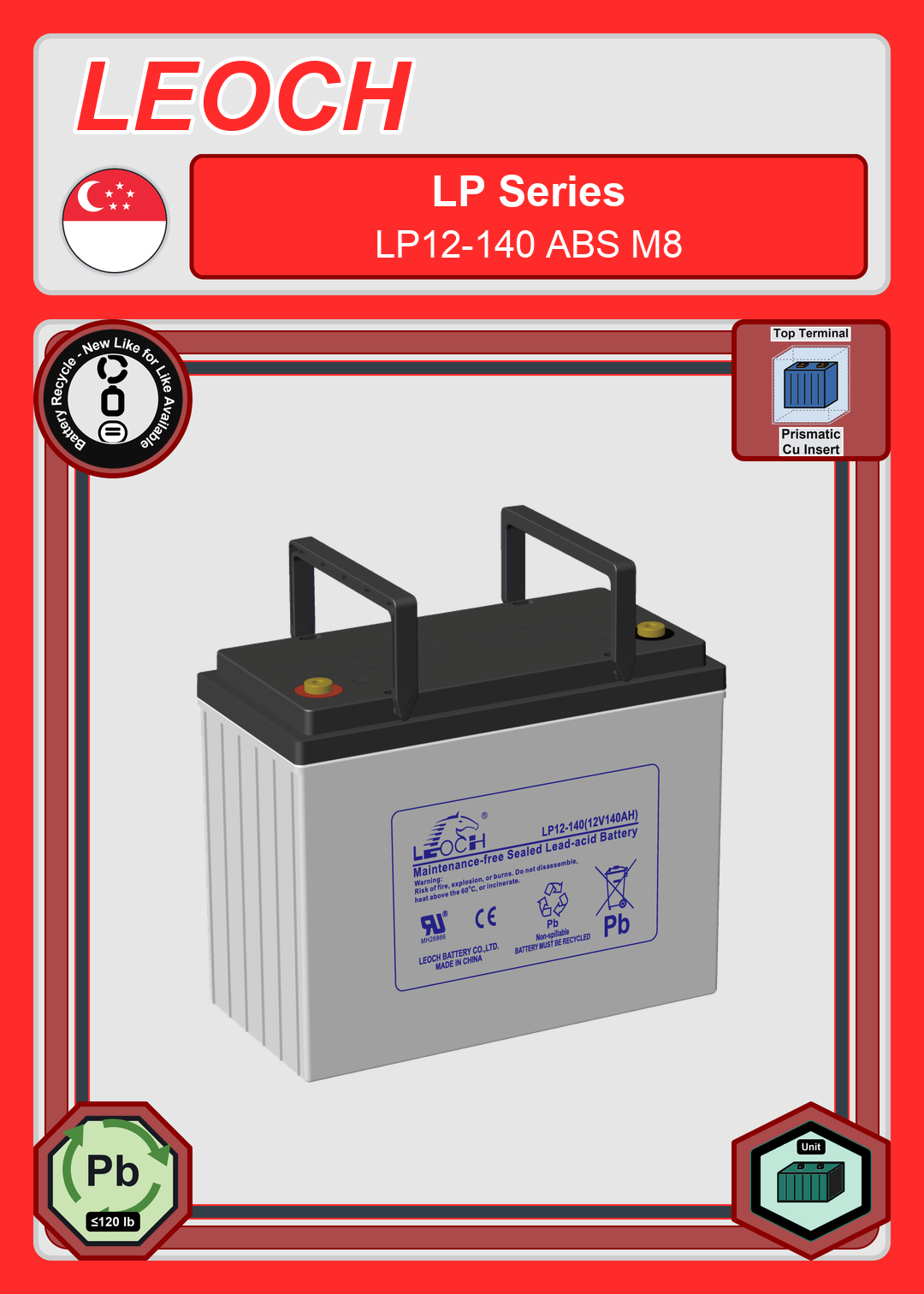 Battery Recycle Leoch Battery LP Series LP12 140 ABS M8
