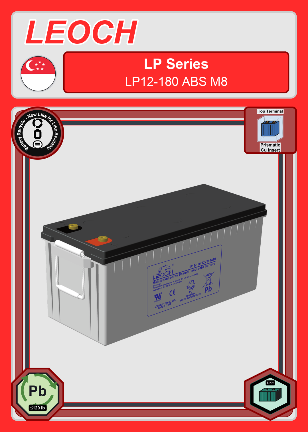 Battery Recycle Leoch Battery LP Series LP12 180 ABS M8