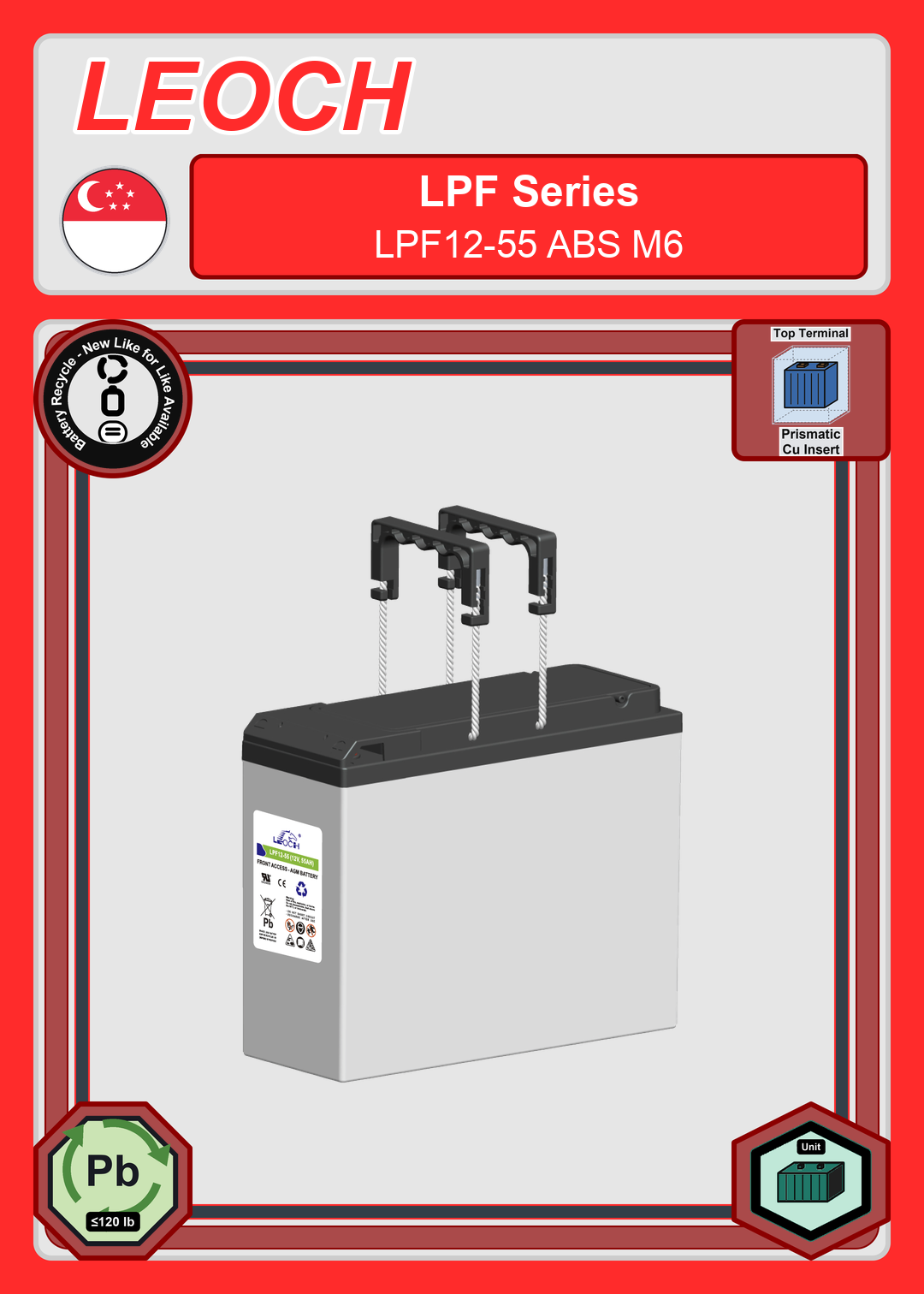 Battery Recycle Leoch Battery LPF Series LPF12 55 ABS M6