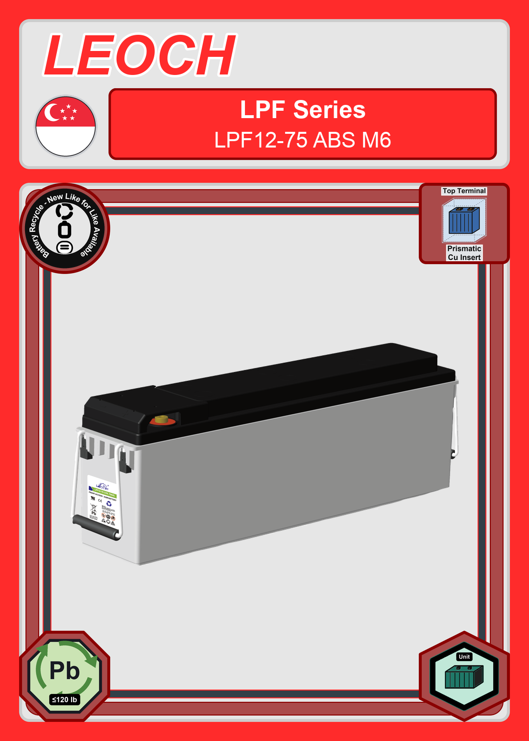 Battery Recycle Leoch Battery LPF Series LPF12 75 ABS M6