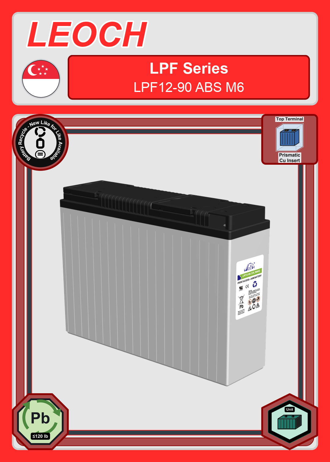 Battery Recycle Leoch Battery LPF Series LPF12 90 ABS M6