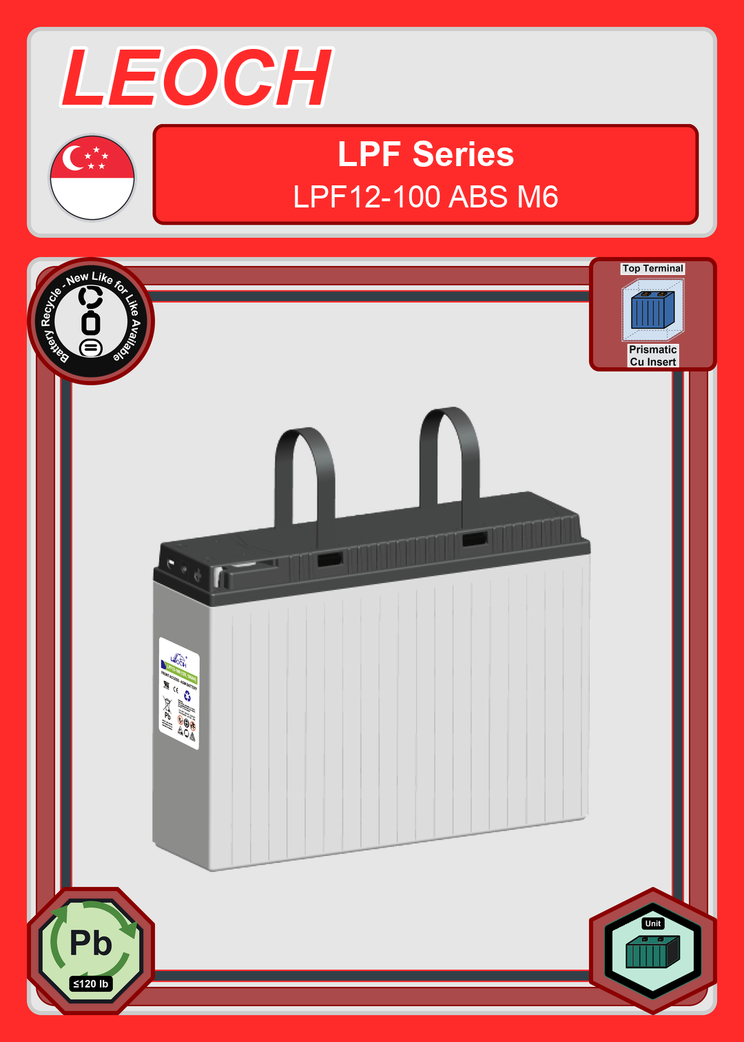 Battery Recycle Leoch Battery LPF Series LPF12 100 ABS M6