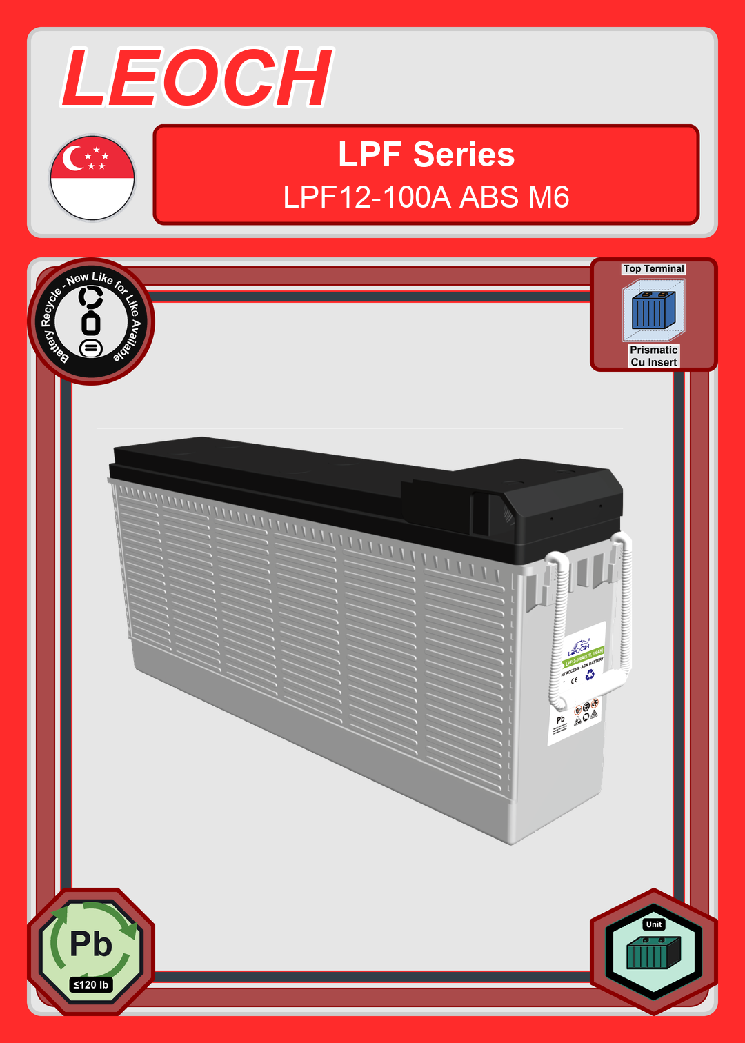 Battery Recycle Leoch Battery LPF Series LPF12 100A ABS M6
