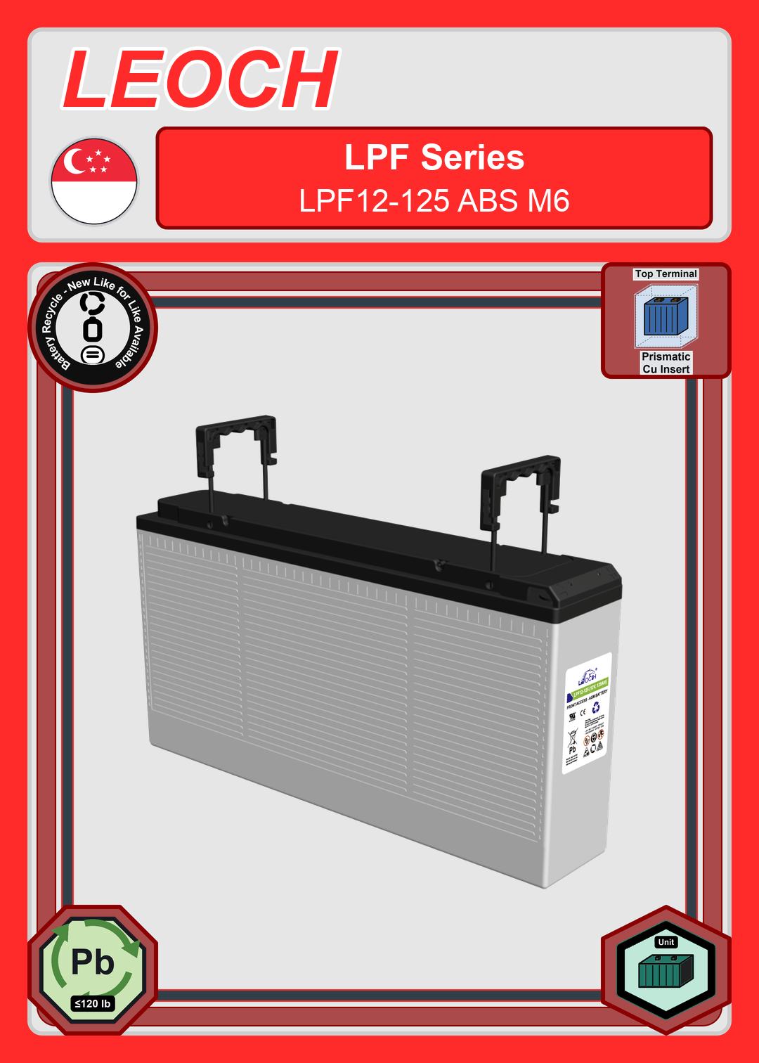 Battery Recycle Leoch Battery LPF Series LPF12 125 ABS M6