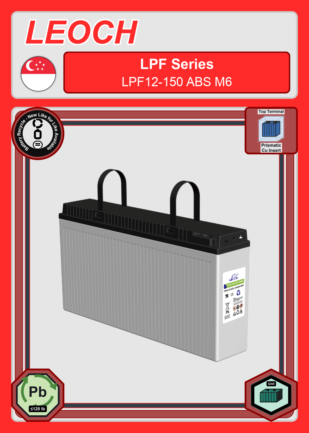 Battery Recycle Leoch Battery LPF Series LPF12 150 ABS M6