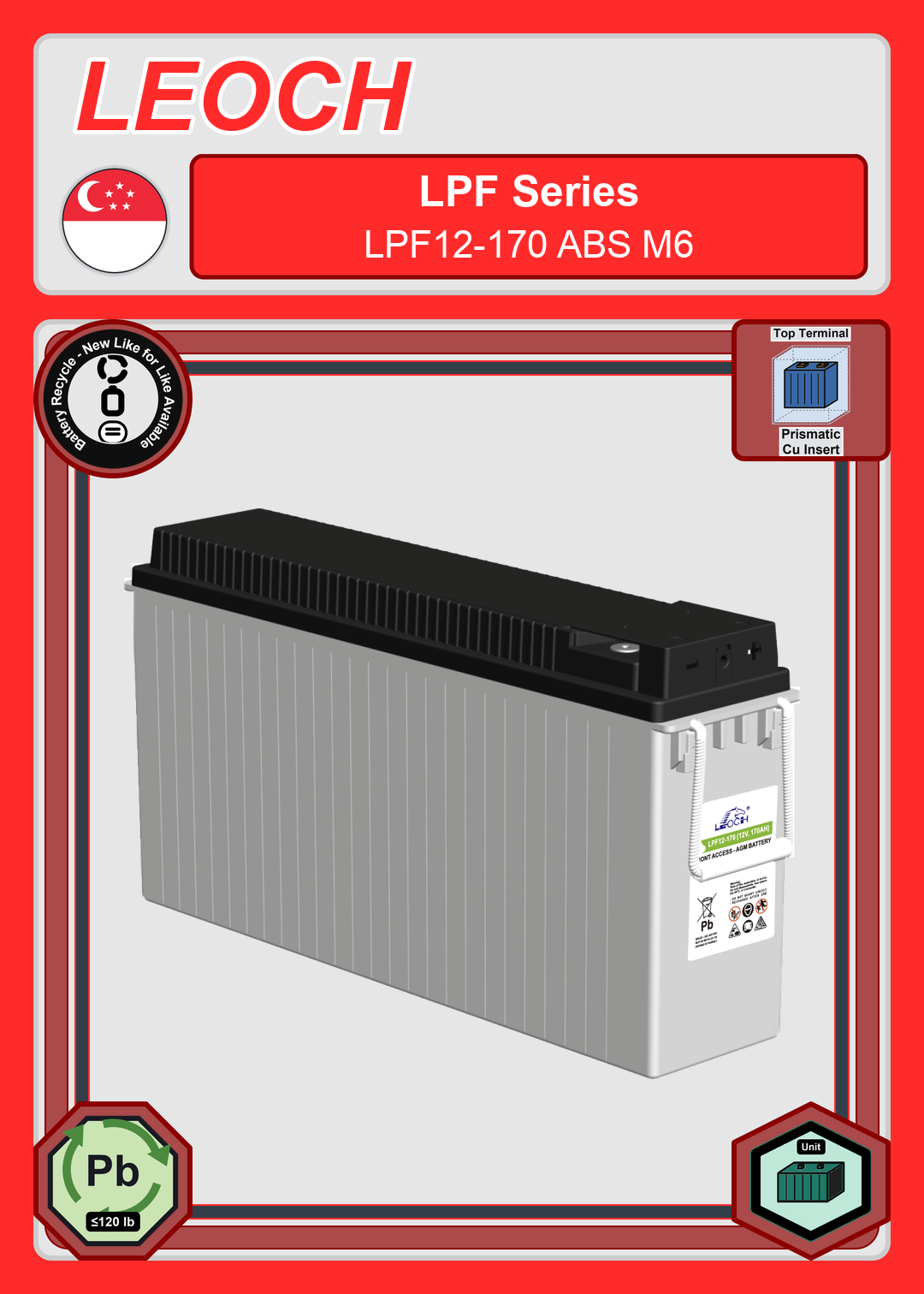 Battery Recycle Leoch Battery LPF Series LPF12 170 ABS M6