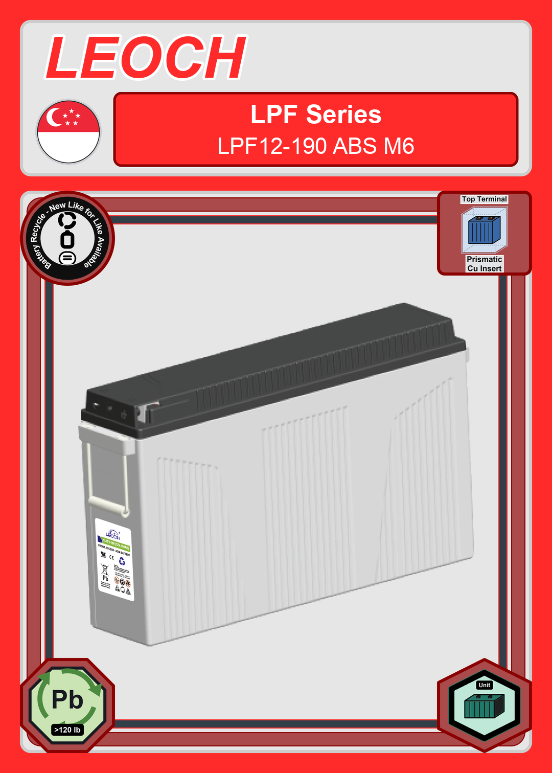 Battery Recycle Leoch Battery LPF Series LPF12 190 ABS M6