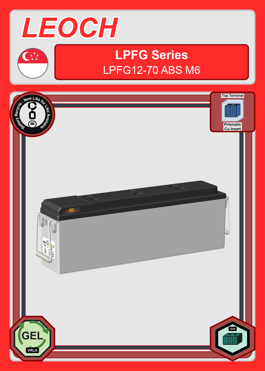 Battery Recycle Leoch Battery LPFG Series LPFG12 70 ABS M6