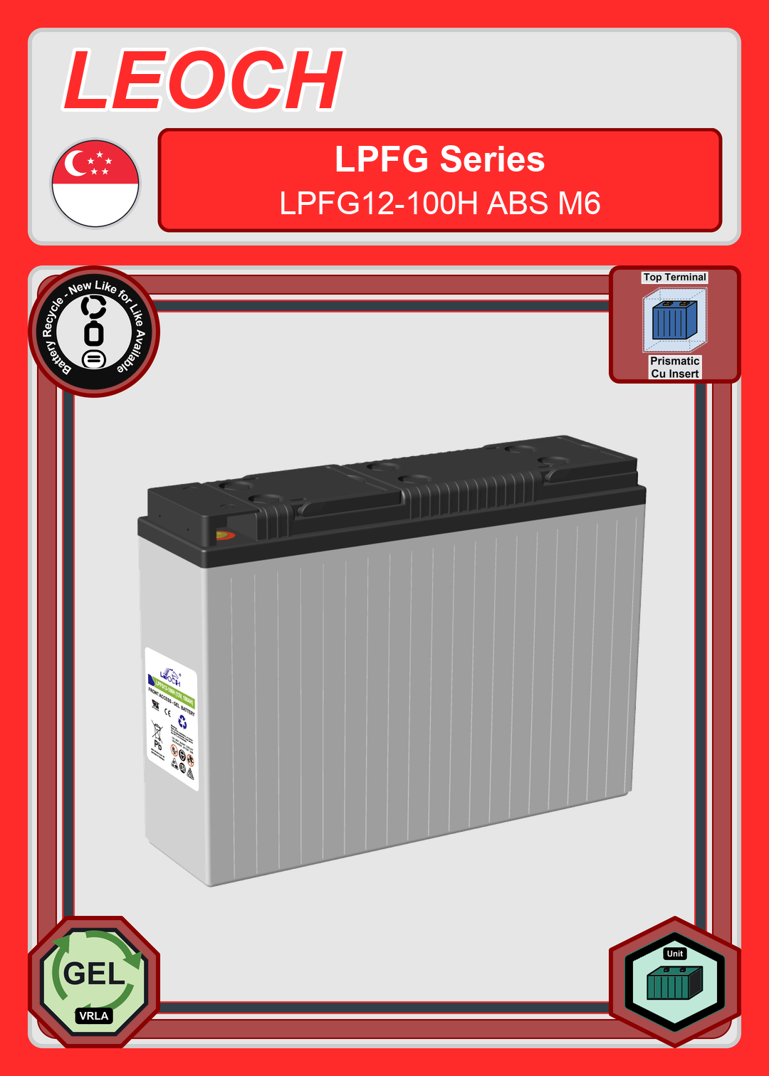 Battery Recycle Leoch Battery LPFG Series LPFG12 100H ABS M6
