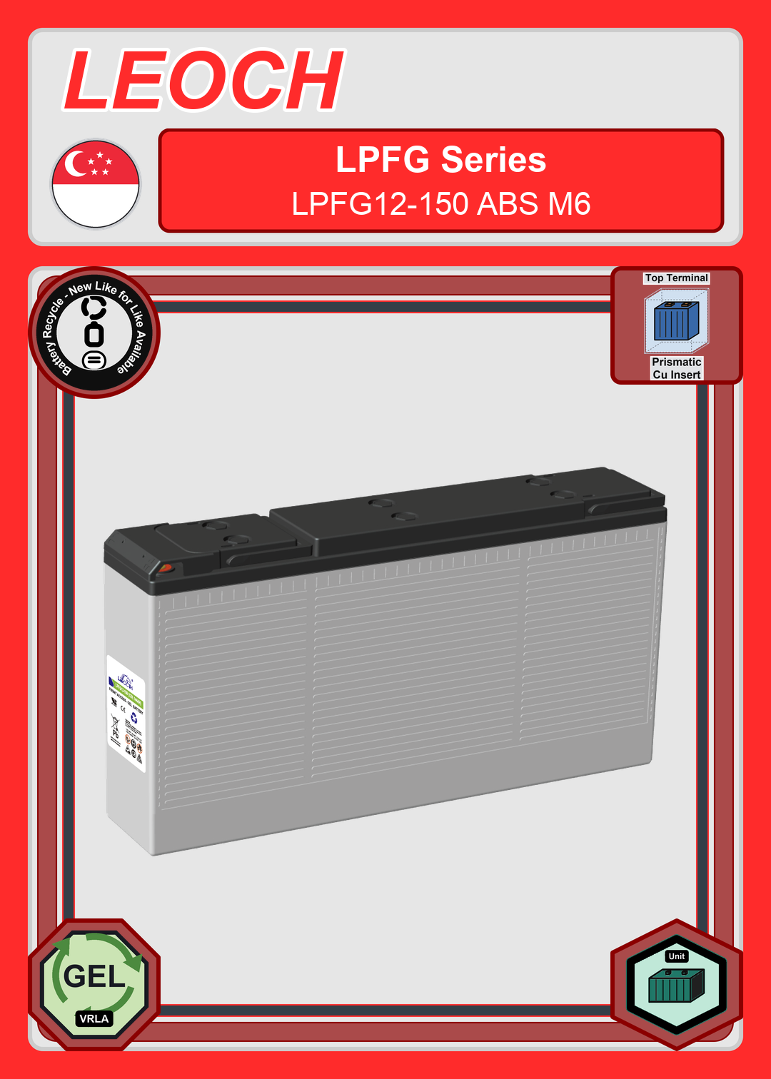 Battery Recycle Leoch Battery LPFG Series LPFG12 150 ABS M6
