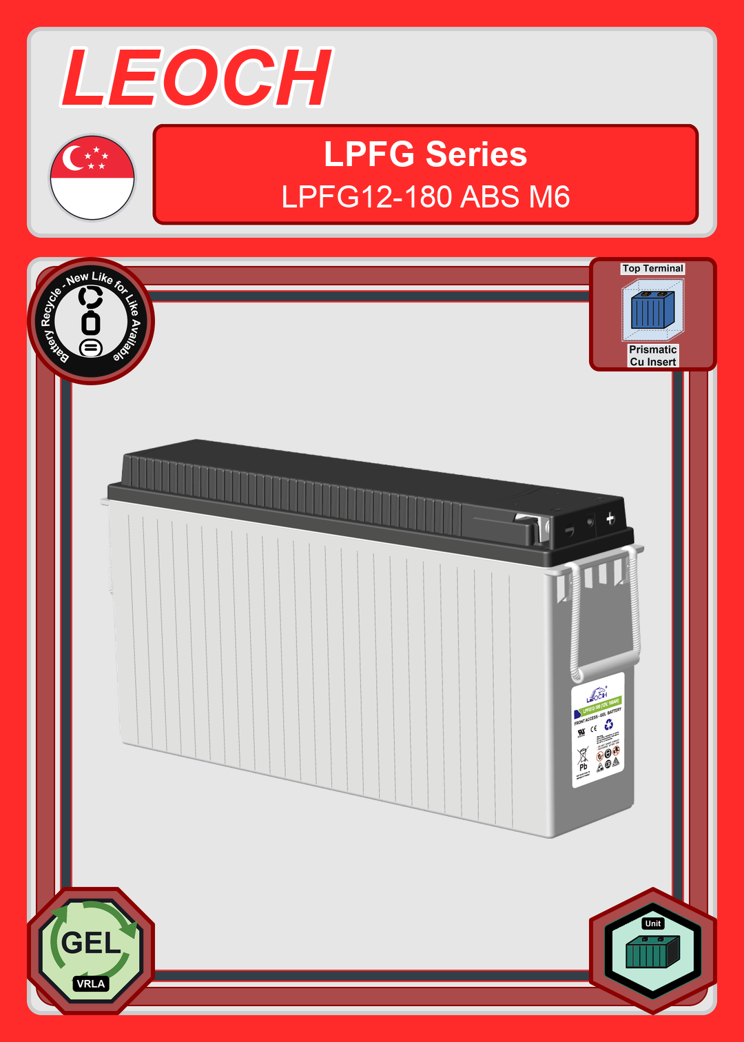 Battery Recycle Leoch Battery LPFG Series LPFG12 180 ABS M6